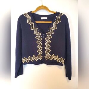 Liz Claiborne Navy Pearl zip up cardigan